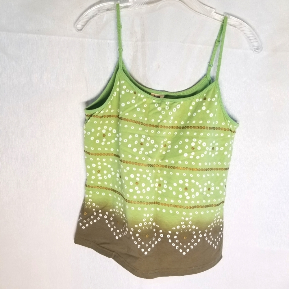 Faded Glory Stretch Womans Size L/12-14 Green White Cami Tank Built in Shelf Bra
